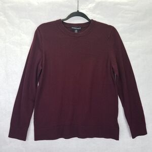Katherine Barclay Sweater Women's L Merino Extra Fine Wool Crewneck Burgundy